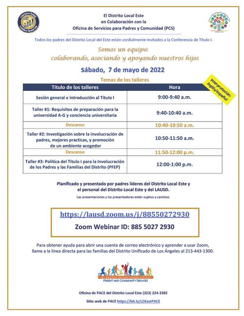 LD East Title I Conference_Bilingual Flyer for Families_5.7.20221024_2.jpg